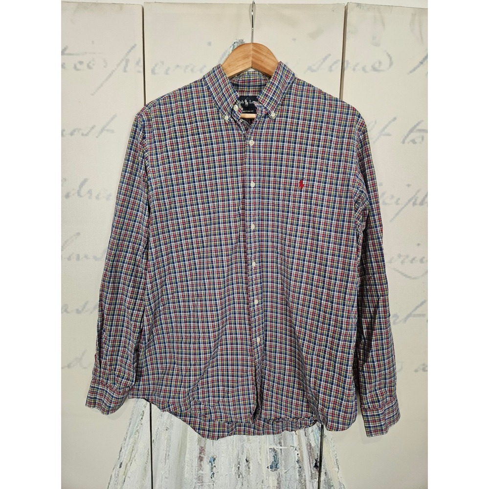 Polo Ralph Lauren Mens Custom Fit Plaid Button Down Shirt Multi Color Large